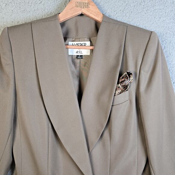 Kasper ASL Taupe Double Breasted Blazer Shawl Collar Size 6 Classic Workwear 90s - Picture 11 of 13